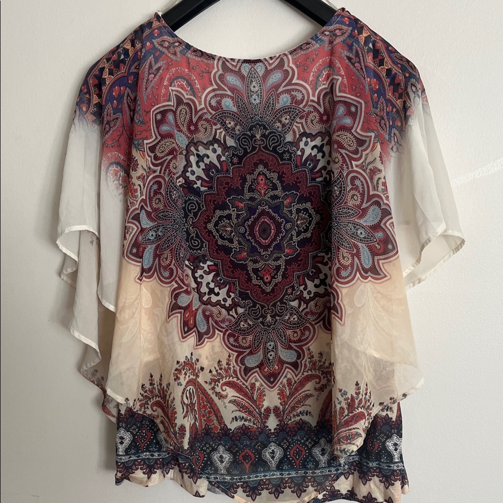 Chic Bohemian Women's Blouse in Red and Cream - Picture 7 of 7